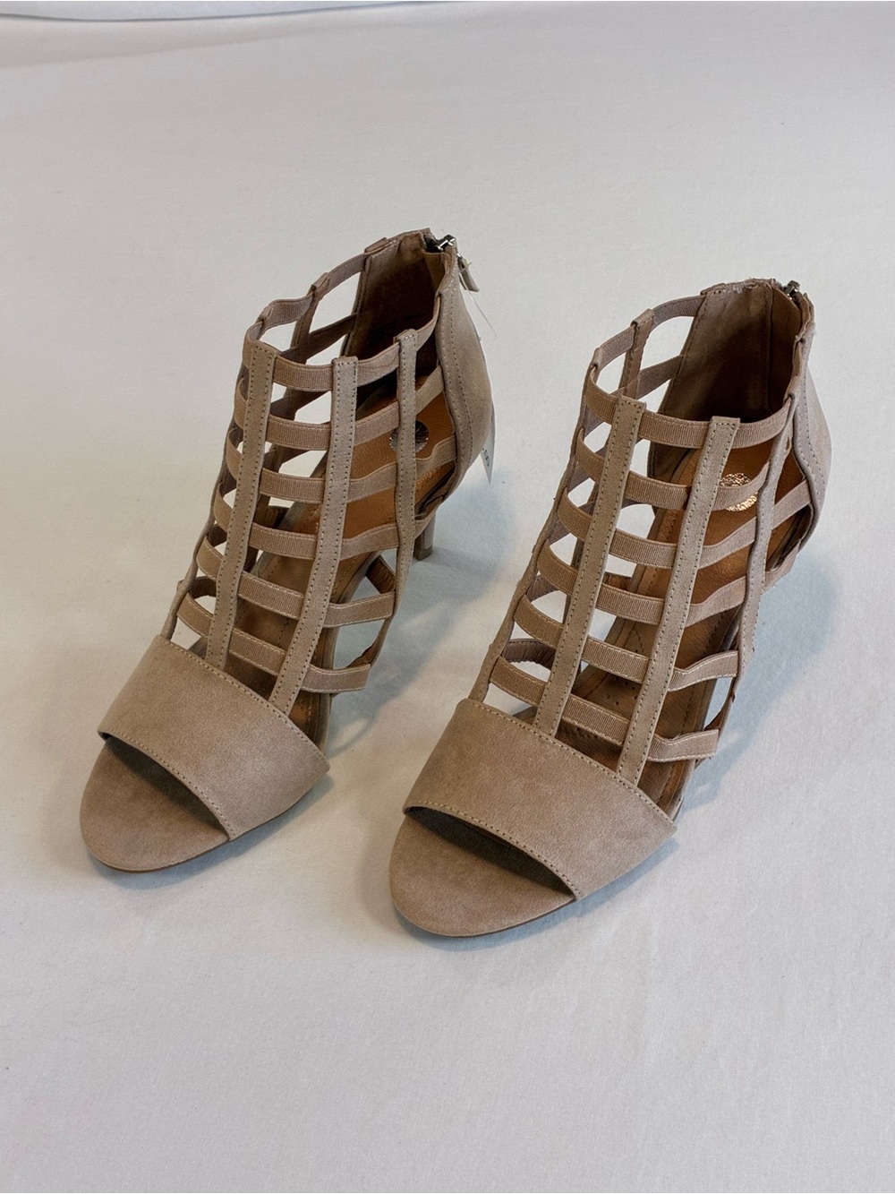 Dress Barn Taupe Strappy Cage Heels